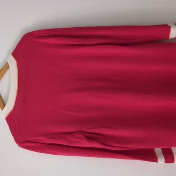 Les Copains made in Italy pink open cardigan with white tie V neckline trim - Picture 9 of 11